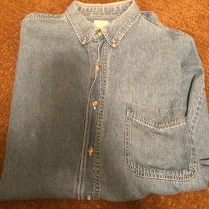 Light blue denim long sleeve bottom down shirt